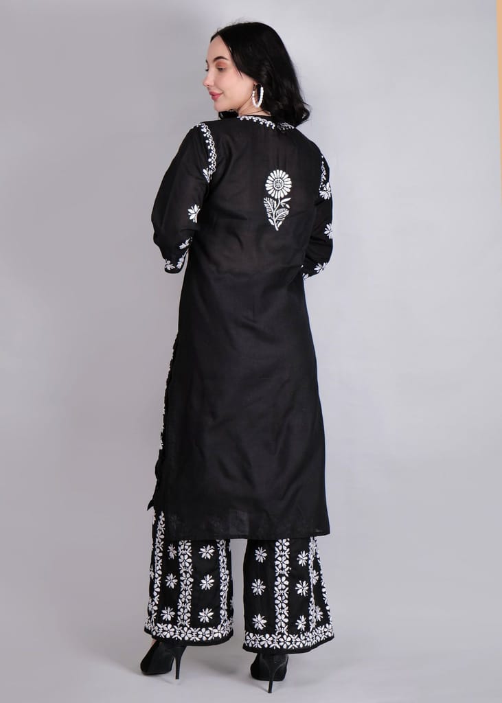 Pure Cotton Hand Embroidered Chikankari Plazo Set