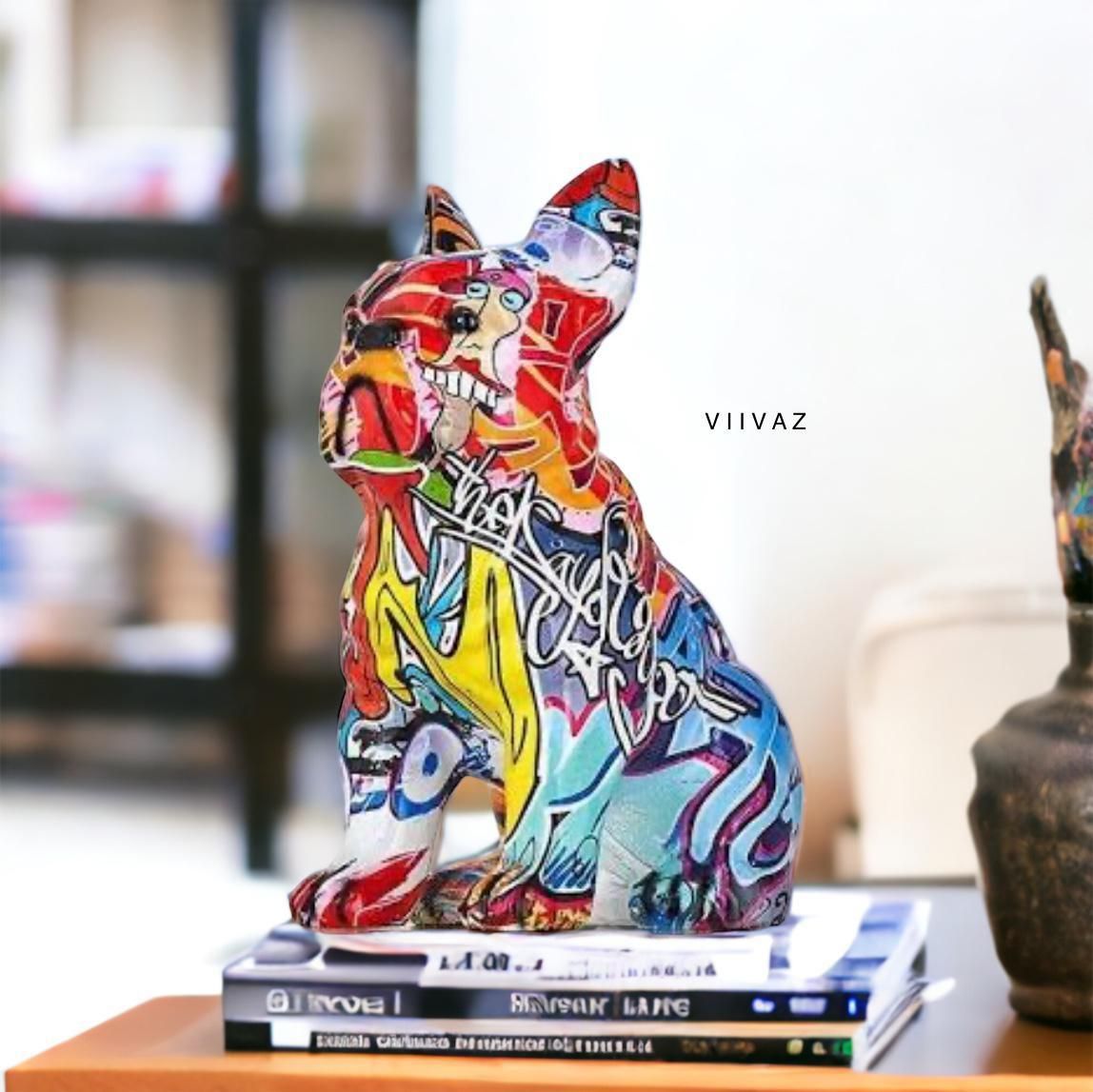 German Puppy Bulldog-Grafitti Print / Polyresin | Gloss Finish / H: 9 | L: 6 | W: 4.5 (Inch)