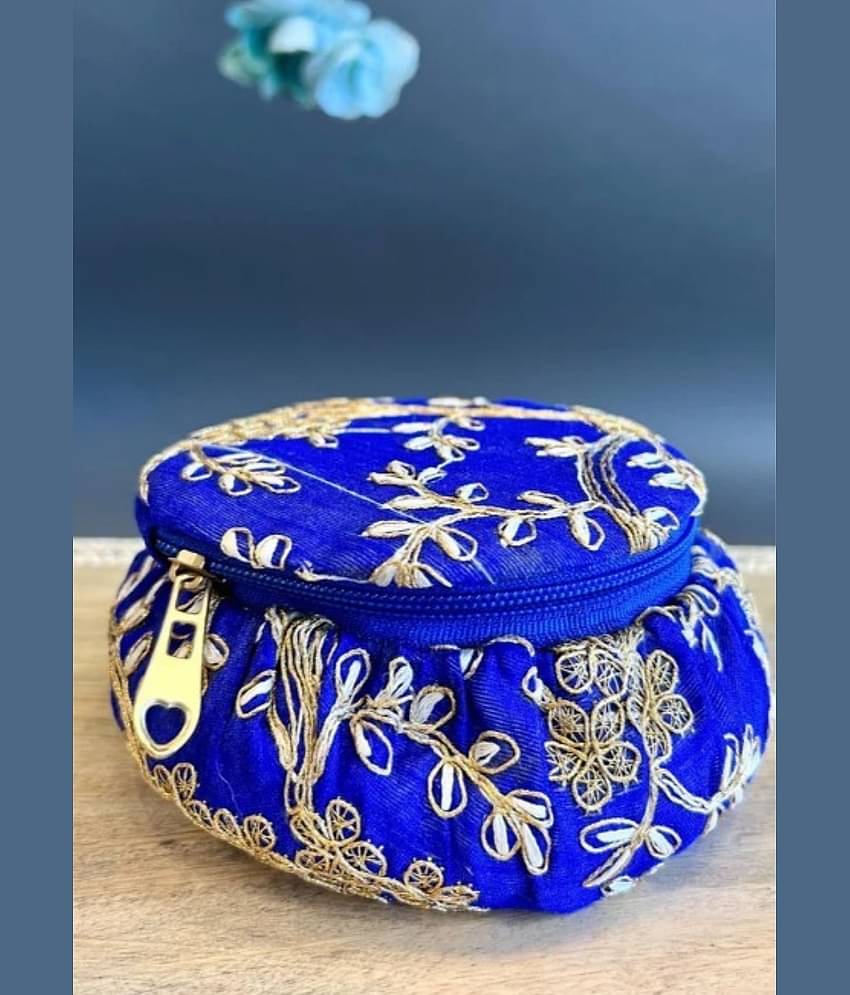 Koogly Embroidery Matki Shape Small Size Jewelry/BangleBox /Makeup/Earing Storage Fancy Marriage Gift and multipurpose Vanity Box  (Blue)