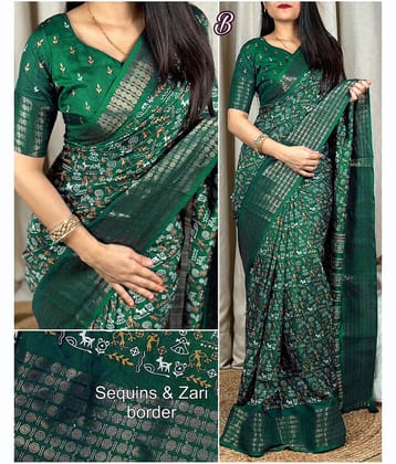 Bhuwal Fashion Art Silk Printed Saree With Unstitched Blouse Piece ( Multicolor )