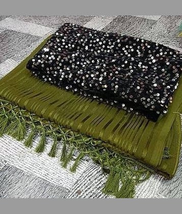 Shree Gullak Silk Art Silk Striped Saree With Unstitched Blouse Piece ( Olive )