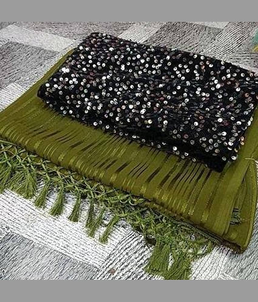 Shree Gullak Silk Art Silk Striped Saree With Unstitched Blouse Piece ( Olive )