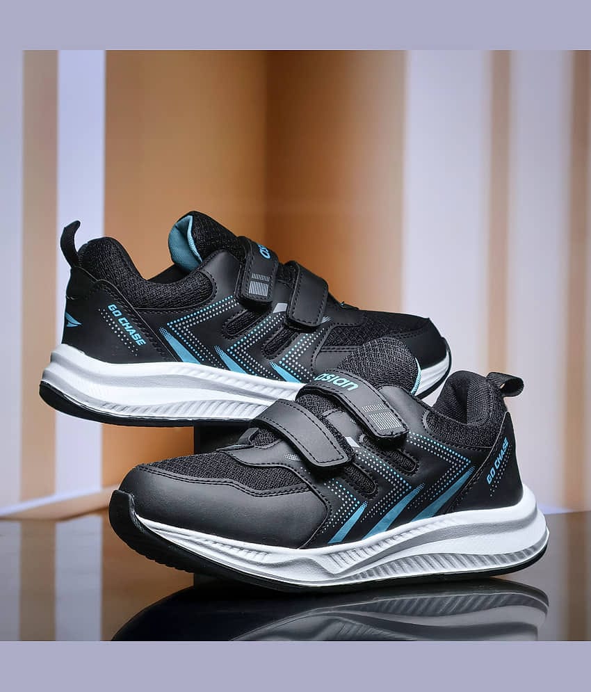 ASIAN ADVENTURE-04 D WELCRO Black Boy's Running Shoes