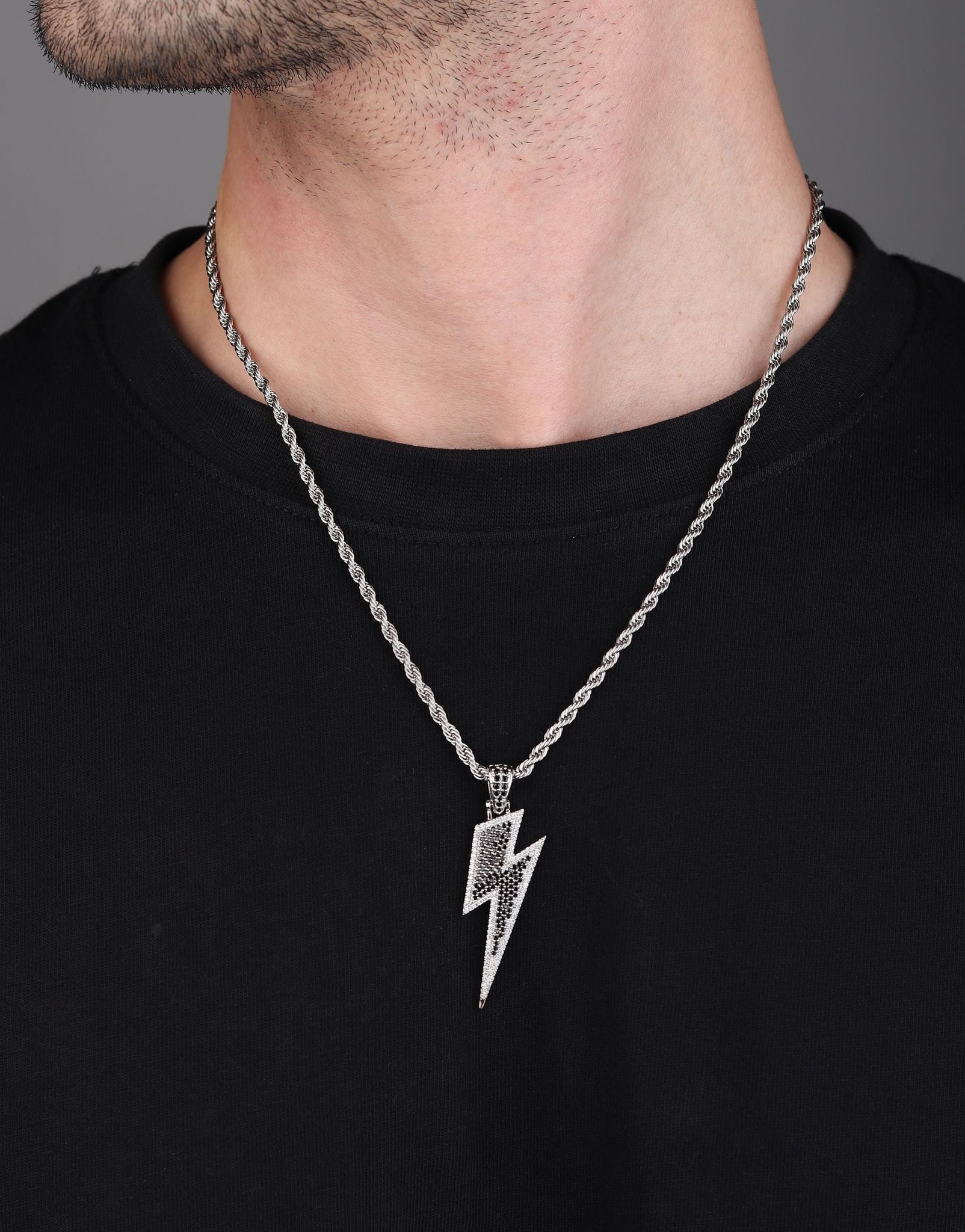 Lightning Flash Iced Out Pendant (Black Onyx)-Without Chain / Black Onyx