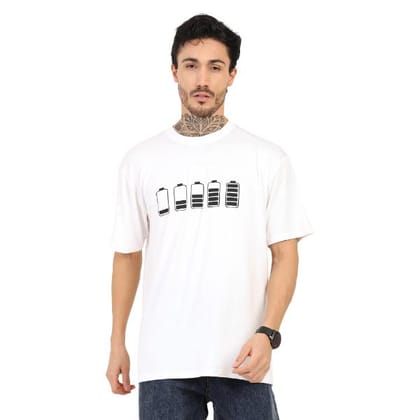 Battery Design Men Oversized Bamboo T-Shirt Soft, Breathable & Sustainable Fit-2XL (White)