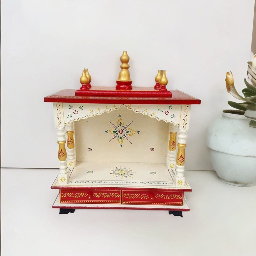 Wooden Indian Temple With Drawers Wall Hanging-Pooja Mandir Decor Decor