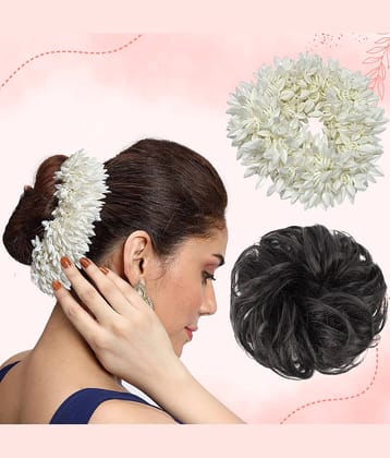 Artificial Mogra Gajra & Hair Scrunchies Combo-2Pc(Black/White)