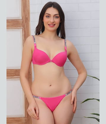 PrettyCat Pack of 1 Polyester Bra & Panty Set For Women ( Pink )
