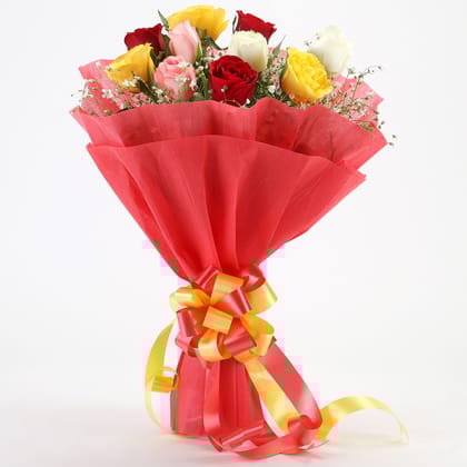 Mixed Roses Romantic Bunch For Valentine's Day Gift