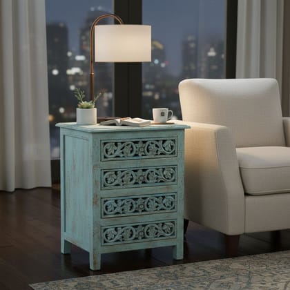 Handicraft Carved Nightstand, Wooden Stoarge Sideboard, Home Decors Storage Nightstand