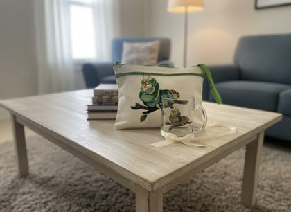 Ivvory Caterpillar Gift Set (Set of 2) | Hand Embroidered Utility Pouch & Printed Glass Mug | Gifting & Personal Use