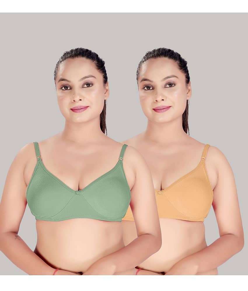 HAYA Pack of 2 Cotton Non Padded Women's Everyday Bra ( Multicolor )