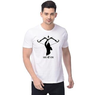 Jai Shree Ram Premium Cotton White Short Sleeve Round Neck T-Shirts for Mens