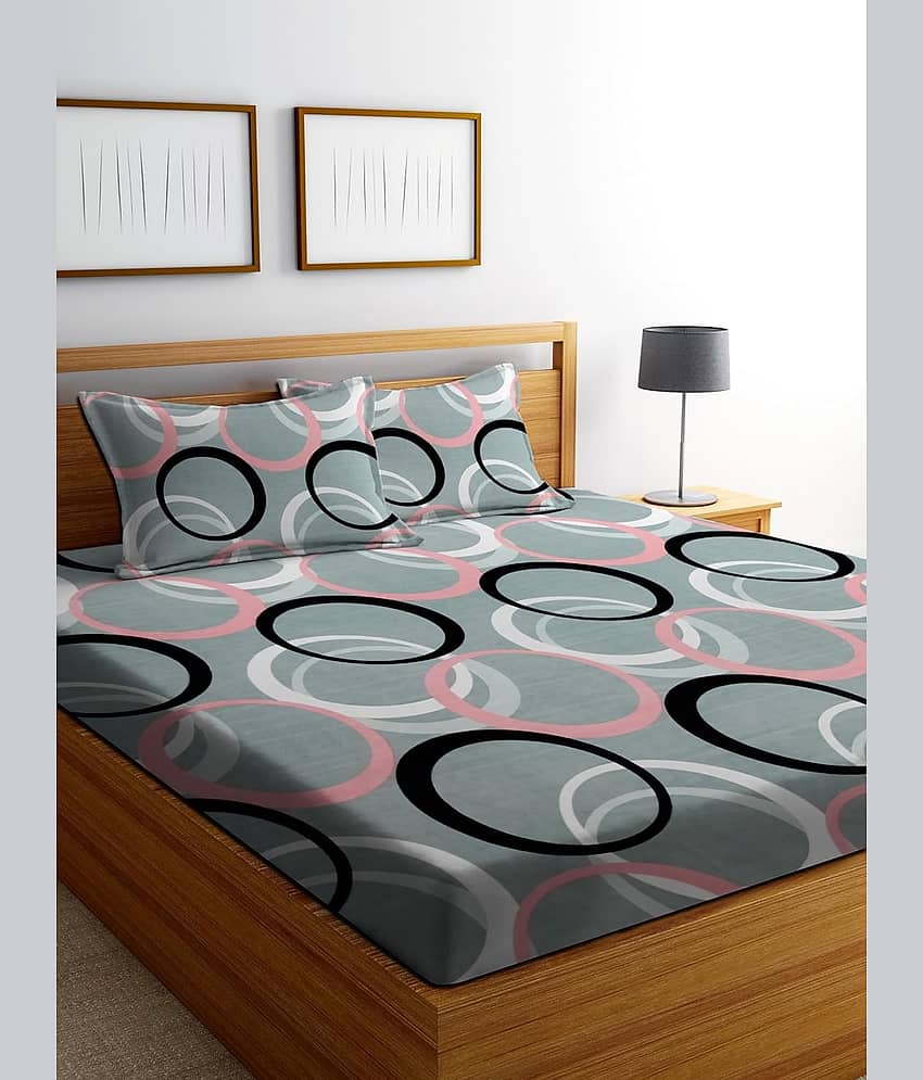 Panipat Textile Hub Cotton 1 King Fitted Bedsheet with 2 Pillow Covers ( 254 cm x 228 cm ) , Gray