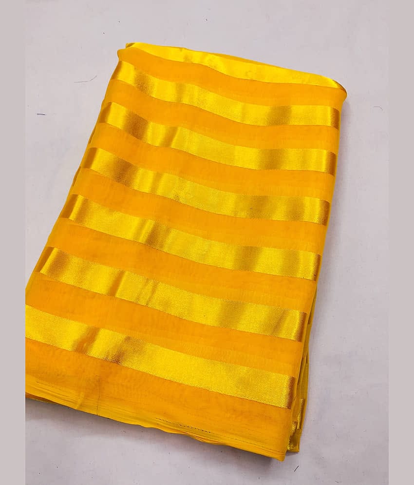 Kashvi Sarees Satin Embellished Kasavu Saree With Unstitched Blouse Piece ( Yellow )