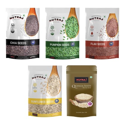 Nutraj Seeds 1kg Combo Pack - Chia Seeds, Sunflower Seeds, Flax Seeds, Pumpkin Seeds, Quinoa Seeds (Each 200g)