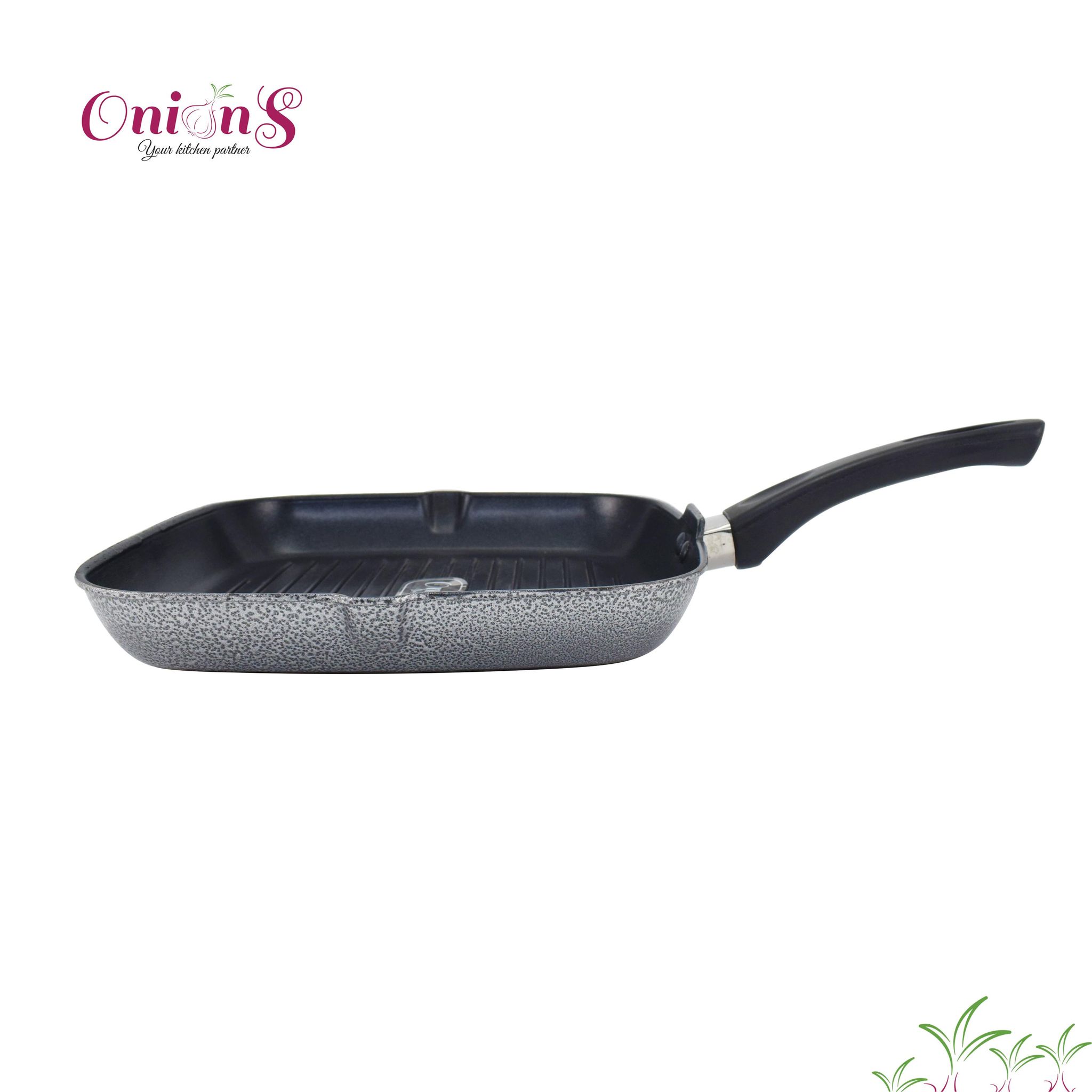 Onions Non Stick Square Grill Fry pan, Dai- 24 CM Black, 1 Pc