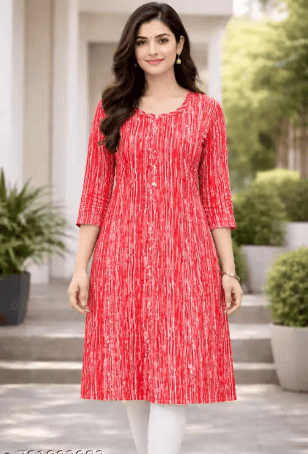 Red Printed Cotton Kurti | Casual Daily Wear Straight Kurta for Girls | Trendy Office & Festive Kurti