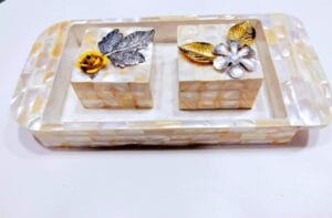 Handicraft Exim Mother of Pearl Inlay Serving Tray Set | Decorative Floral Accents | Elegant Tableware