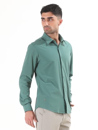 Light Green Solid Full Sleeve Shirt - Men's Semi Casual-L