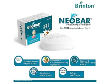 Brinton Neobar Baby Soap for Bathing Moisturizing Gentle Cleansing Skin Friendly Daily Care pH 5.5 75gm