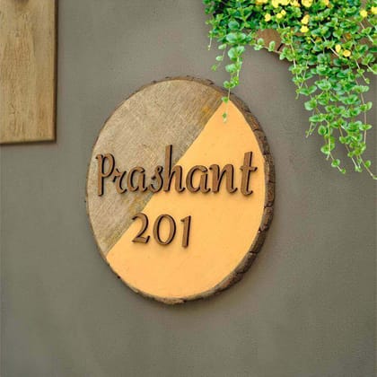 Wood Ochre - Modern Minimal Handcrafted Round Nameplate-10 Inches