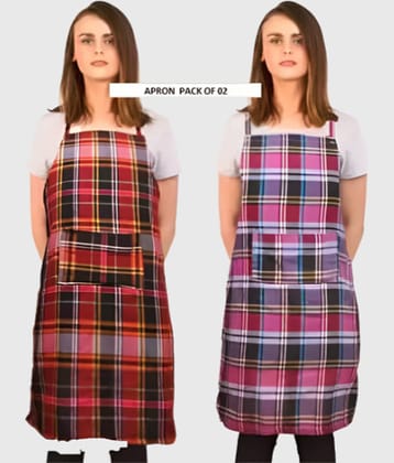 Sanraksshan Cotton Checks Kitchen Apron with 1 Center Pocket ( Pack of 2 )