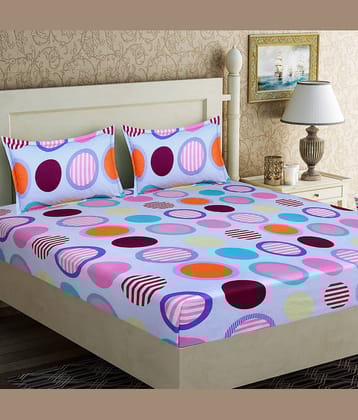 Home Candy Microfiber Geometric Double Bedsheet with 2 Pillow Covers- Blue