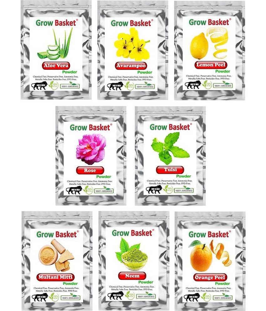 Aloevera/Avarampoo/Lemon/Multani Mitti/Neem/Orange/Rose Petal/Tulsi Powder 50g E - Deep Conditioning Hair Scalp Treatment For Damaged Hair ( Pack of 8 )