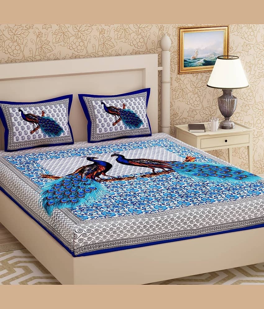 PETROSOLY Cotton 1 Double Bedsheet with 2 Pillow Covers ( Blue )