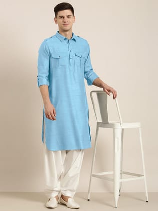 Light Blue cotton Pathani with Salwar-Made To Measure / Only Pathani - No Lowers