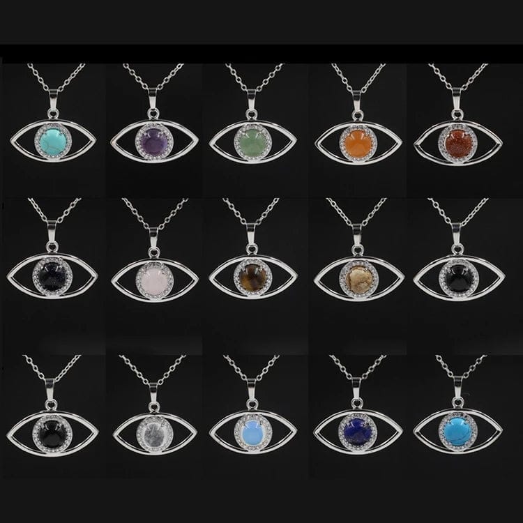 Natural crystal gem evil-eye Necklace Pendant Christmas Gift for Woman Girls