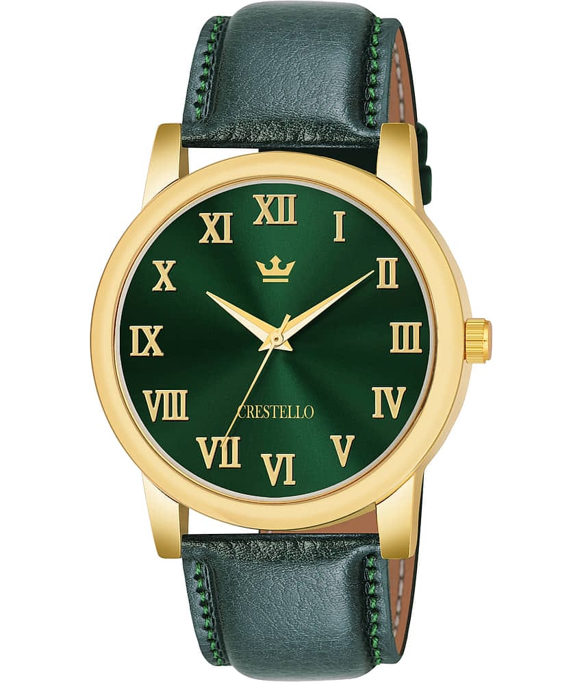 Crestello Green Leather Analog Men's Watch