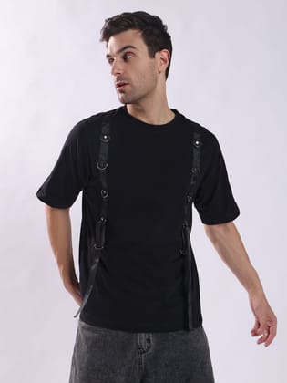 PUNK Gothic-D-Tape Black Oversized T-Shirt for Men-XS / Black
