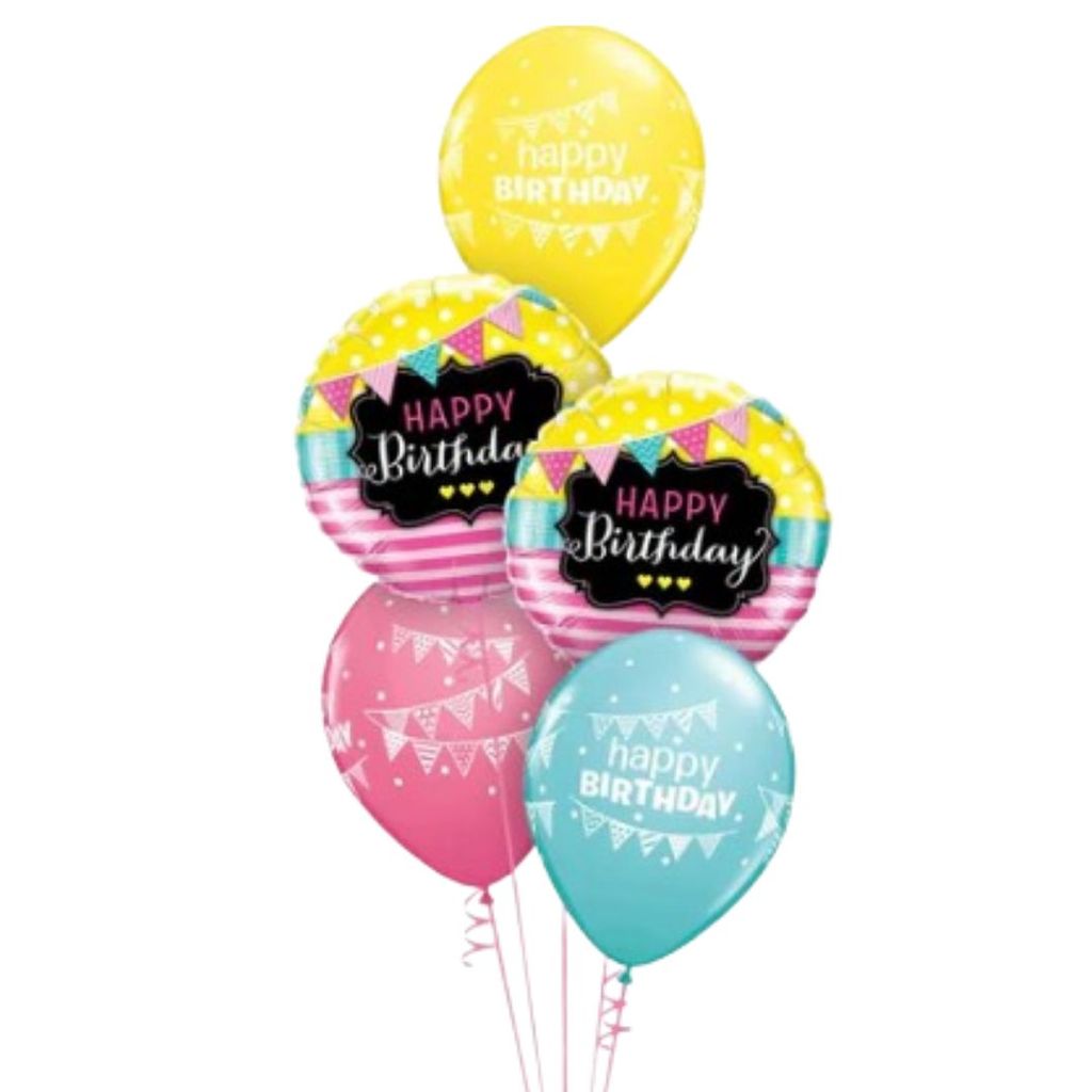 Happy Birthday Bunting Balloons w/Latex Balloons - 5PC - Party and Festive Needs | Buy online on ZillyBuy