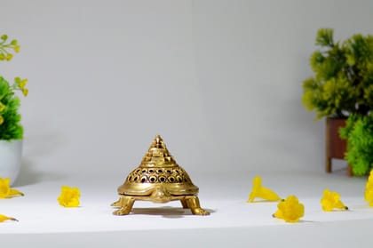 Brass Ashtalakshmi Shree Yantra on Tortoise (Color - Golden, Size - 3.5H * 6L * 4B) by Snova Enterprises