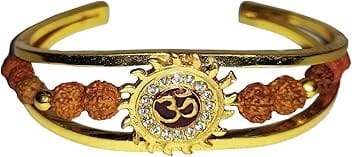 Real Seed Rudraksha American Diamond Golden Meena Om Sun Kada Bracelet for Men, Women/Unisex