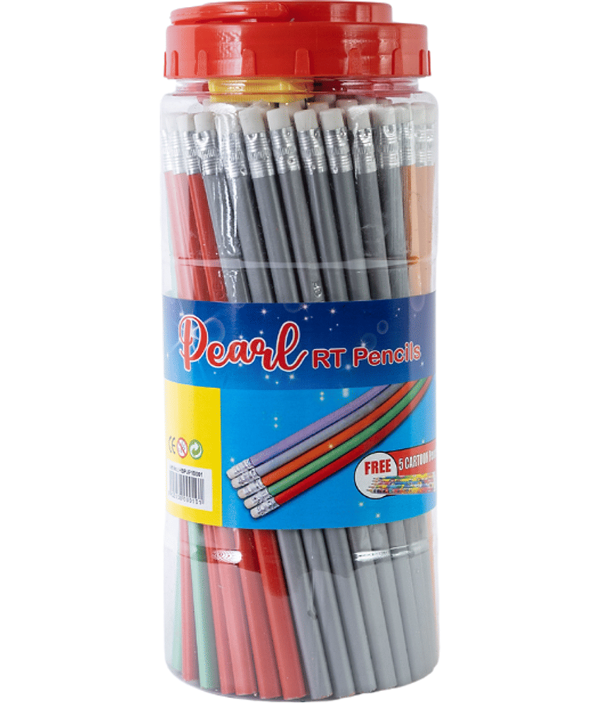 Artiggle Pearl RT Rubber Tiped Pencil Jar, Comfortable & Soft In Hands | Dark & Neat Handwriting |5 Complementary Sharpener,pack of 100 Pencil