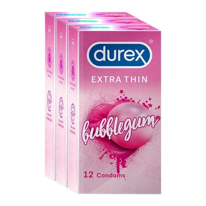 Durex Extra Thin Intense Bubblegum Flavoured Condoms For Men-12s (Pack of 3)