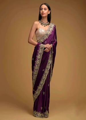 Wine Rangoli Silk Saree with Embroidery  by SHIV TEXTILES