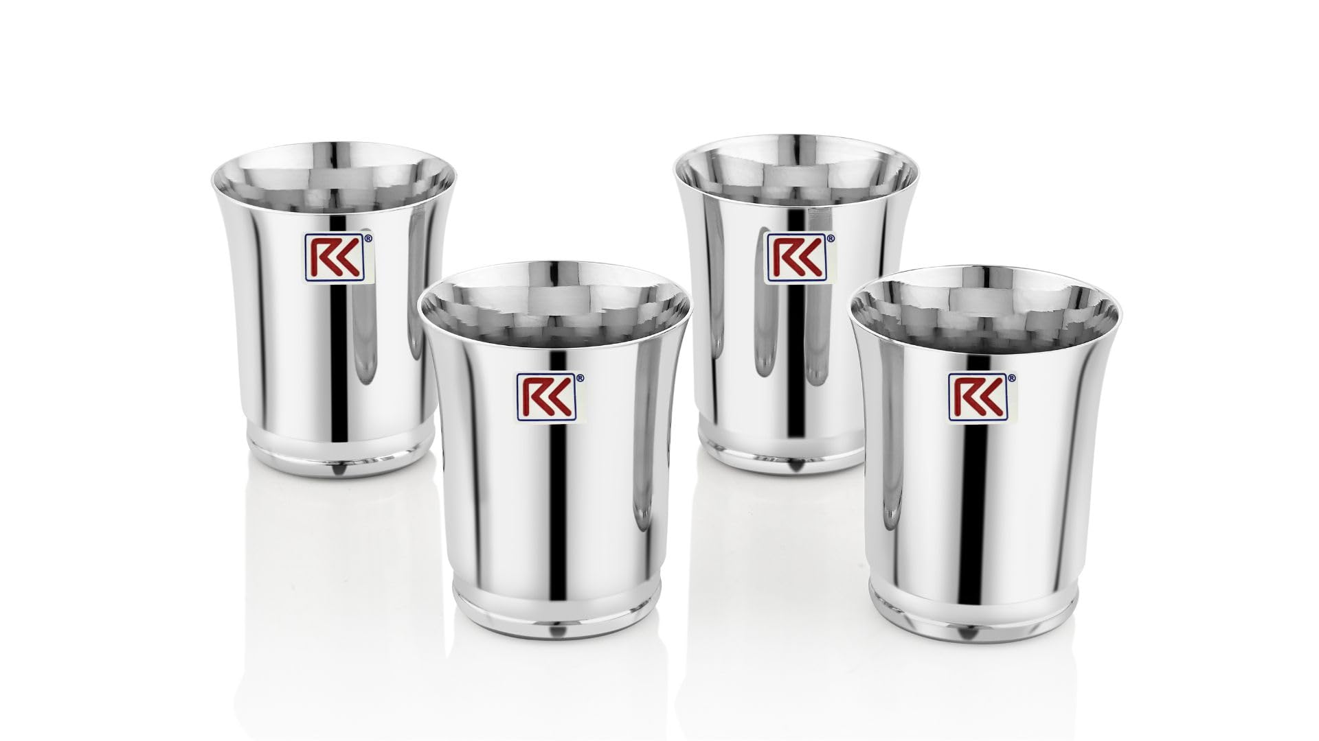 RK Stainless Steel Premium Water Glasses Pari-7 Mirror Polish, Food Grade| Plain Smooth Design | Scratch Resistant, Serving Glass | for Water Juice. (Silver) | Capacity: 300 ML | Set of 4 Glasses
