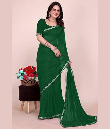 Suntex Lycra Embellished Chanderi saree With Unstitched Blouse Piece ( Green )