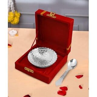 Copper German Silver Single Bowl Set with Royal Velvet Box  Elegant Decorative & Gifting Item (2 Pieces)