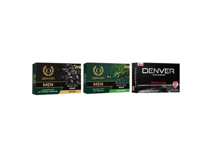 Denver Pack of 3 Soaps (Detox + Restore + Black Code Cologne) - 125gm Each