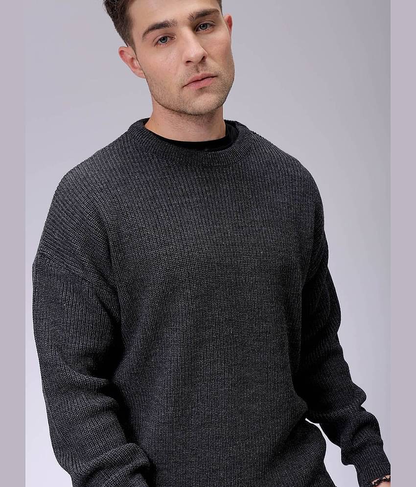 The Indian Garage Co. Acrylic Round Neck Men's Full Sleeves Pullover Sweater - Charcoal ( Pack of 1 )