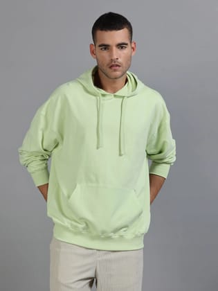 Men Oversized Hoodie Pure Cotton, Light Green-XS