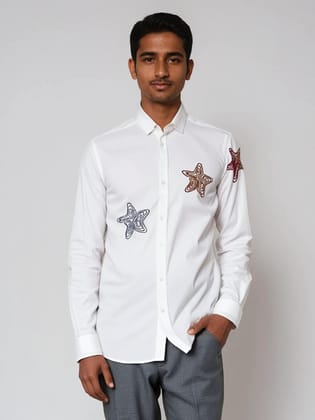White Embroidered Casual Shirt-WHITE / L