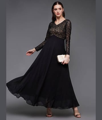 Miss Chase Women Georgette Self Design Fit & Flare Dress ( Black )