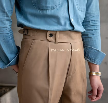 Brown Italian Elegant Gurkha Trousers by Italian Vega®-28