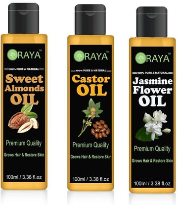 ORAYA 100% Pure & Natural Almond Oil & Castor Oil & Jasmine Oil 300 ml Pack of 3